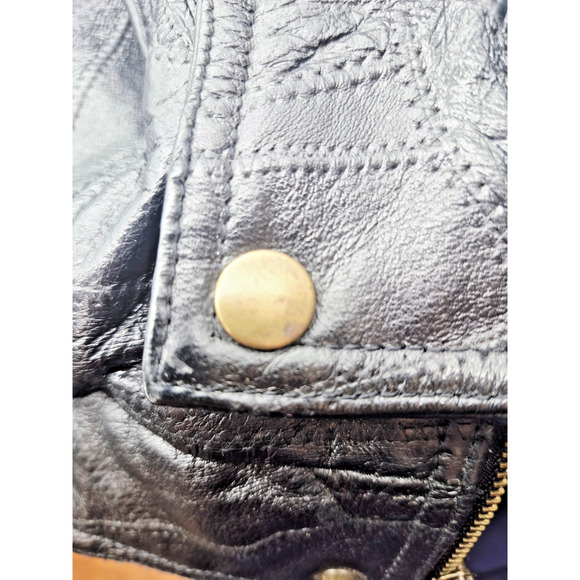 Biker Jacket Punk Rocker Snap Black Coat Size Large Snap & Zipper Pockets Lined - Picture 11 of 12